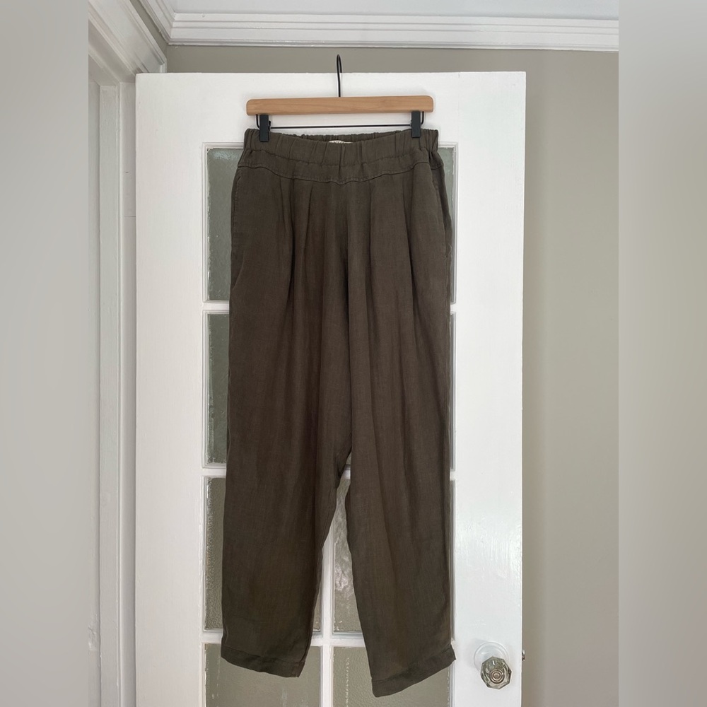 Black Crane tapered drop crotch linen pants